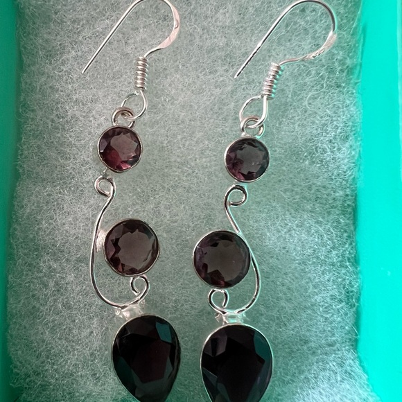 Amethyst 925 silver earrings New - Picture 2 of 7
